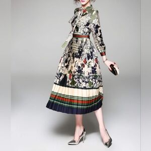 NWT LAI MENG Five Cats‎ Midi Printed Pleated Dress Size 3XL